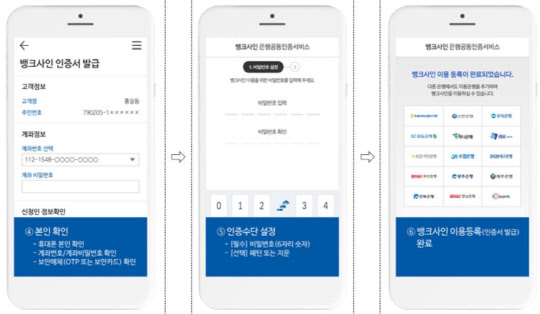 은행권 블록체인 인증서비스 '뱅크사인' 이용화면.  은행연합회 제공.